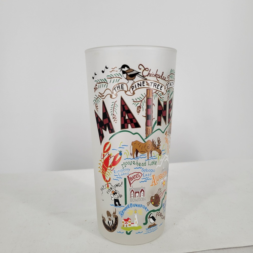Catstudio Maine State Frosted Highball Glass Souvenir 2015 Pine Tree State 15oz